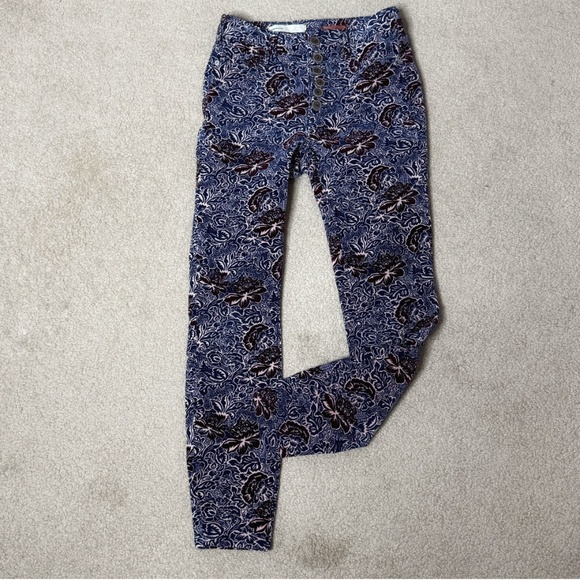 Anthropologie Pilcro Corduroy High Rise Skinny Jeans Floral Fall Print Purple - Picture 2 of 12